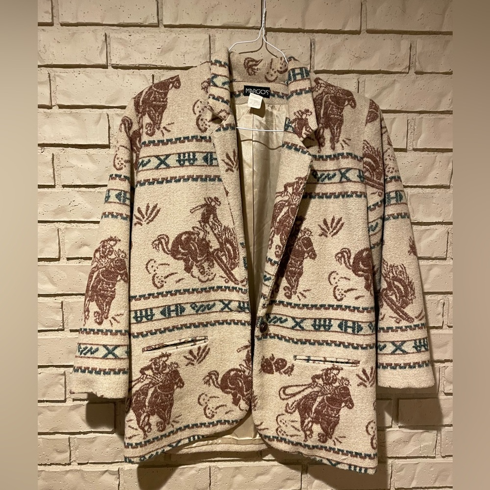 Pendleton Cream and Brown Patterned Blazer - image 1